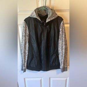 3X- Torrid faux leather hooded bomber jacket.